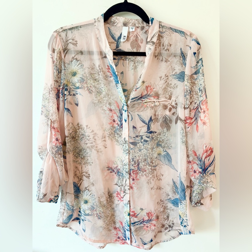 Kut from the Kloth Floral Sheer Blouse in Pink | Women’s Size Small